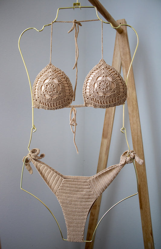 Angelica Crochet Bikini in Beige